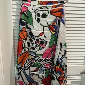 NWT Ed Hardy GOTHIC SKULL DESIGN almost  Square Scarf. Size  approx. 43” X 42”